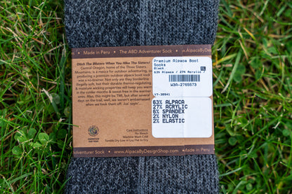 ABD Adventurer Alpaca Socks Collection - Alpaca Hiking Socks - Black Color - Back Label