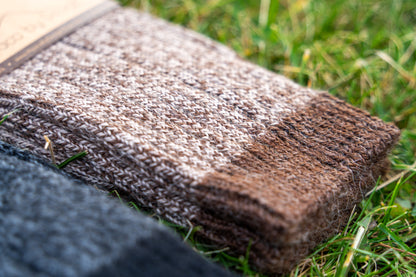 ABD Adventurer Alpaca Socks Collection - Alpaca Hiking Socks - Brown Beige Color - Cuff Closeup
