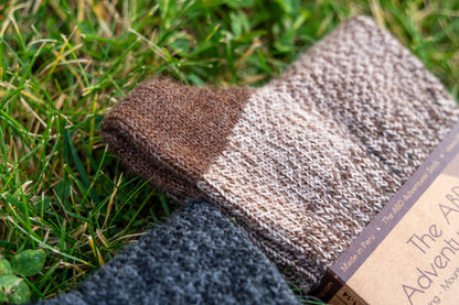 ABD Adventurer Alpaca Socks Collection - Alpaca Hiking Socks - Brown Beige Color - Heel Closeup