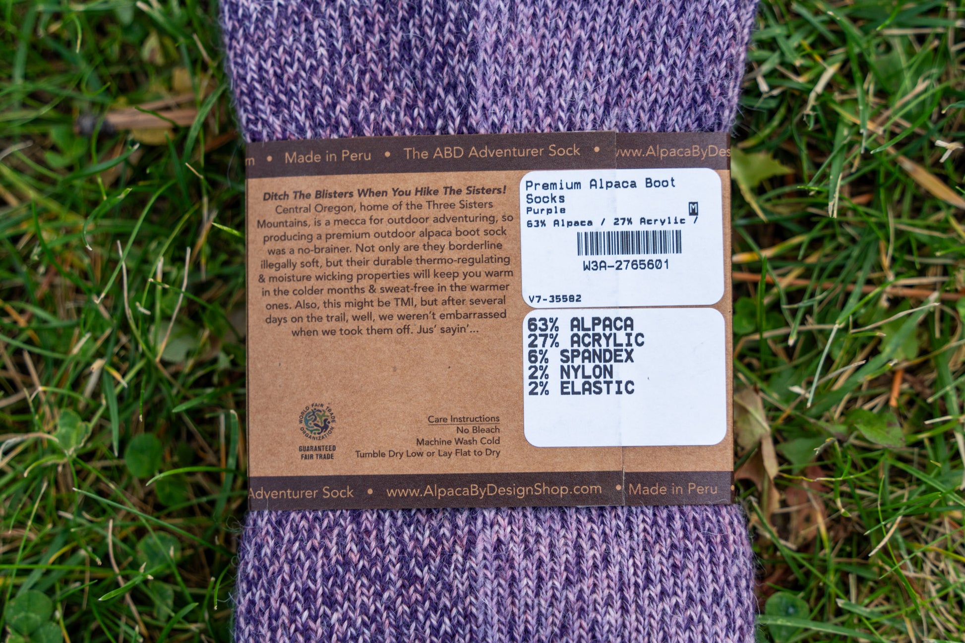 ABD Adventurer Alpaca Socks Collection - Alpaca Hiking Socks - Purple Color - Back Label