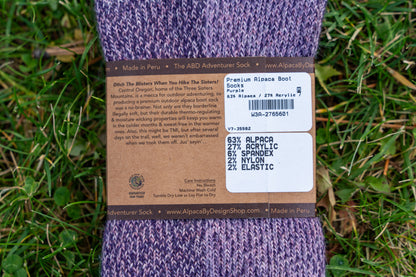 ABD Adventurer Alpaca Socks Collection - Alpaca Hiking Socks - Purple Color - Back Label
