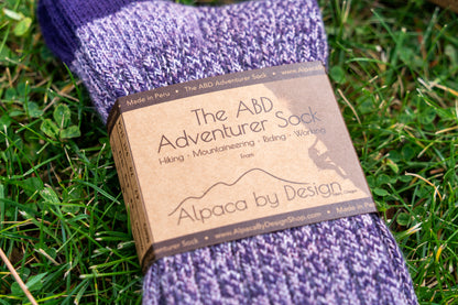 ABD Adventurer Alpaca Socks Collection - Alpaca Hiking Socks - Purple Color - Front Label