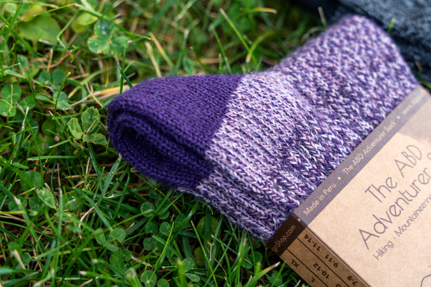 ABD Adventurer Alpaca Socks Collection - Alpaca Hiking Socks - Purple Color - Heel Closeup