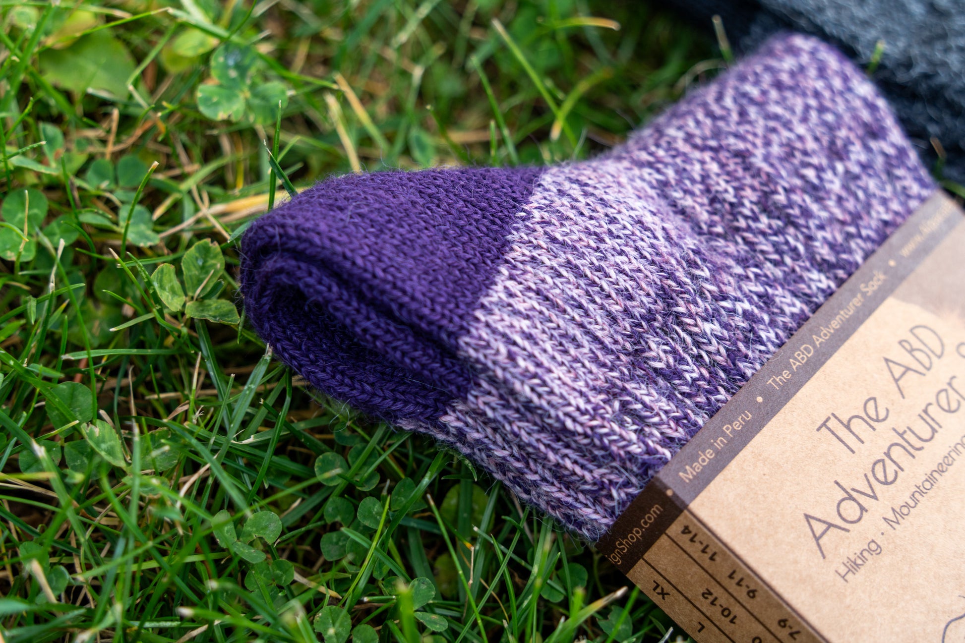 ABD Adventurer Alpaca Socks Collection - Alpaca Hiking Socks - Purple Color - Heel Closeup