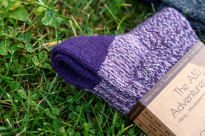 ABD Adventurer Alpaca Socks Collection - Alpaca Hiking Socks - Purple Color - Heel Closeup