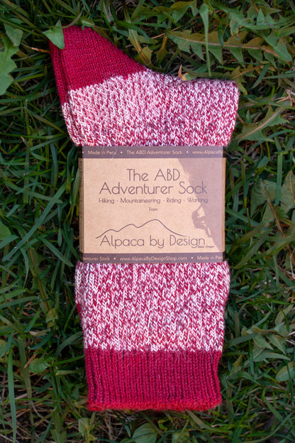 ABD Adventurer Alpaca Socks Collection - Alpaca Hiking Socks - Red Wine Color - Front Label