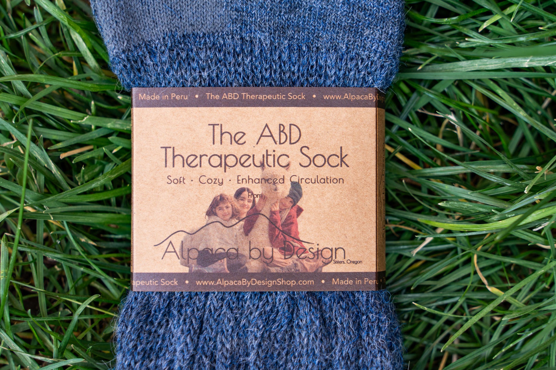 ABD Therapeutic Alpaca Socks - Alpaca Socks - Denim Color Front Label