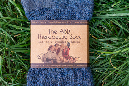 ABD Therapeutic Alpaca Socks - Alpaca Socks - Denim Color Front Label
