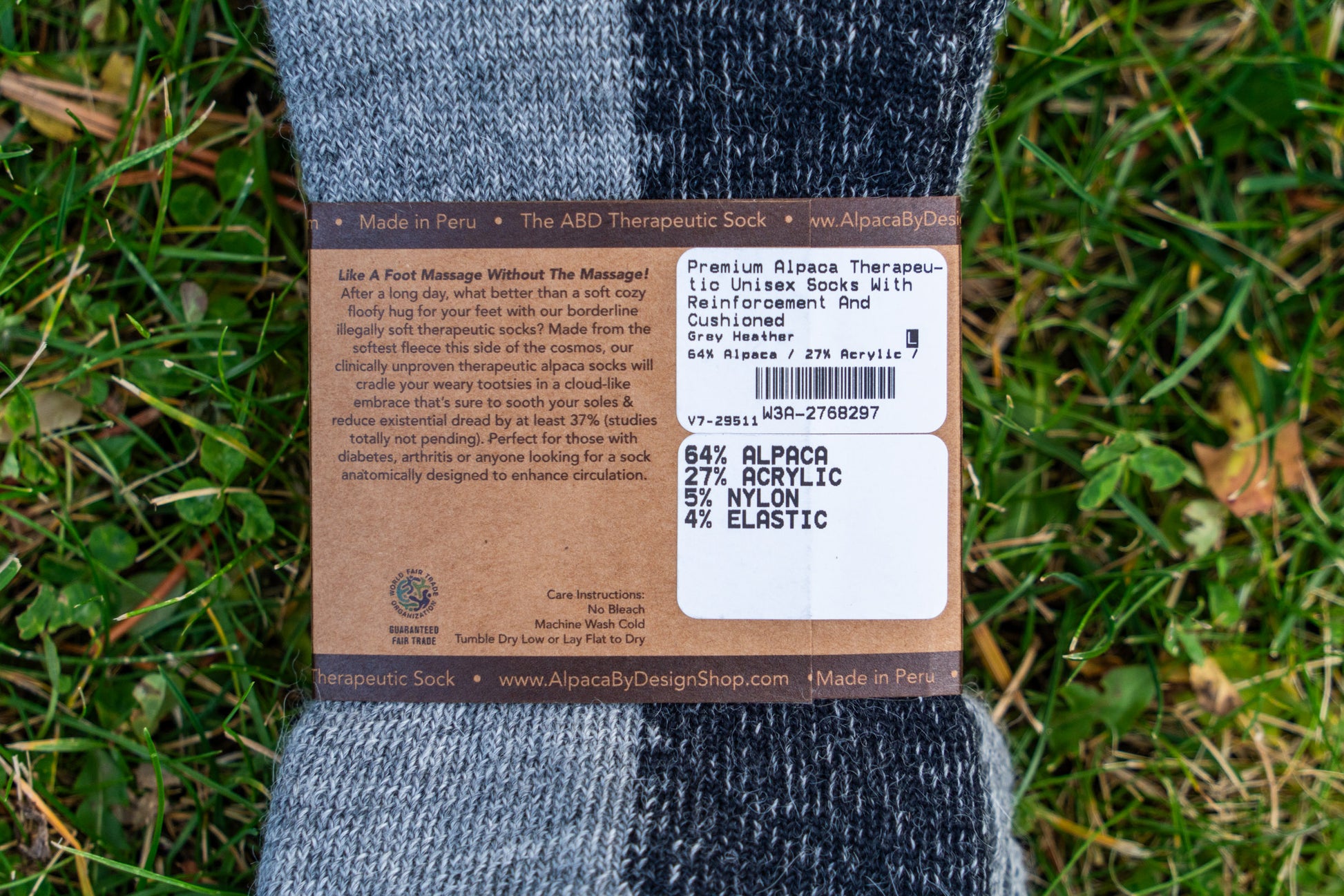 ABD Therapeutic Alpaca Socks - Alpaca Socks - Grey Color Back Label