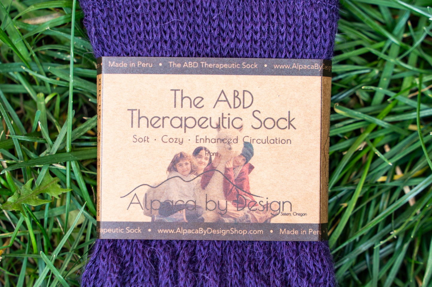ABD Therapeutic Alpaca Socks - Alpaca Socks - Purple Color Front Label