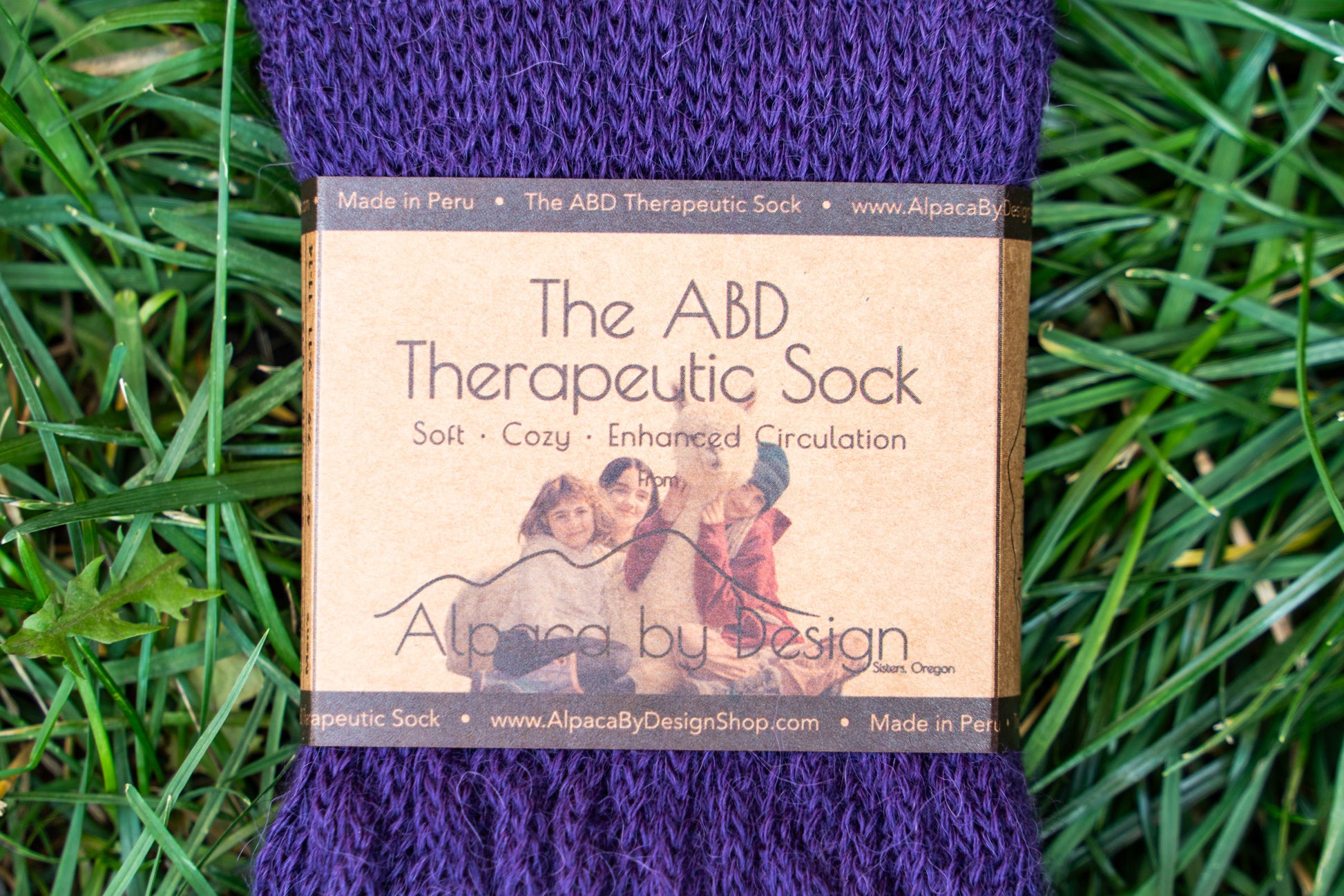 ABD Therapeutic Alpaca Socks - Alpaca Socks - Purple Color Front Label