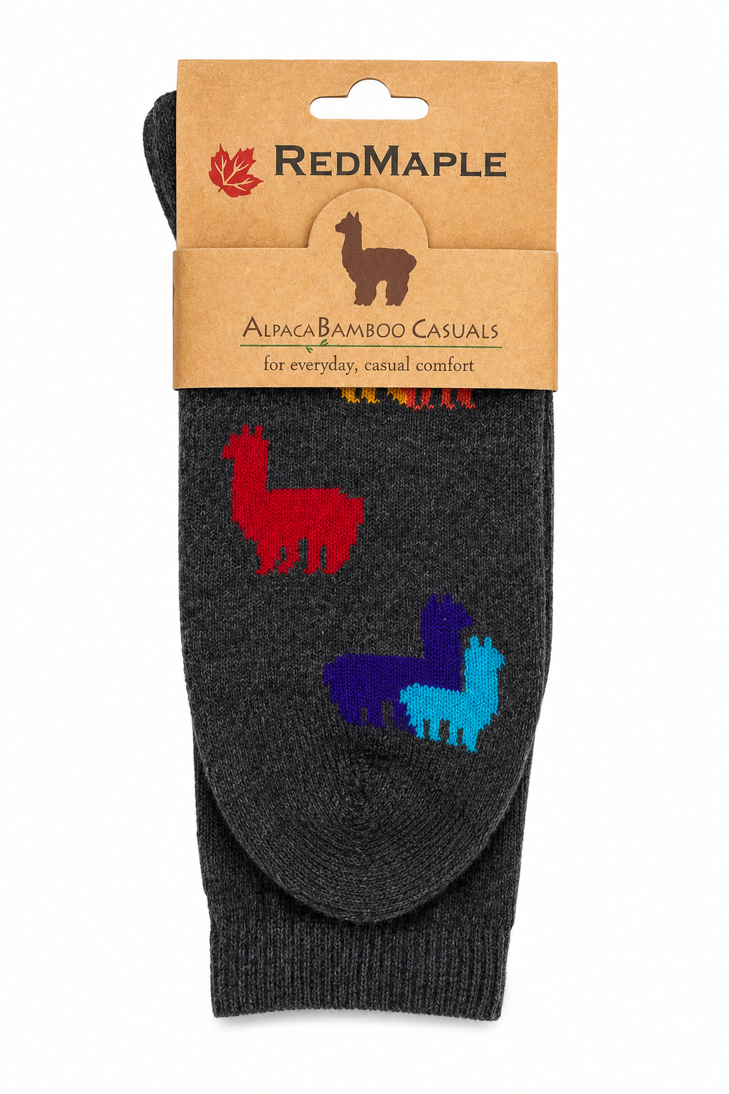 Red Maple Rainbow Alpaca Pattern - Alpaca Bamboo Crew Sock