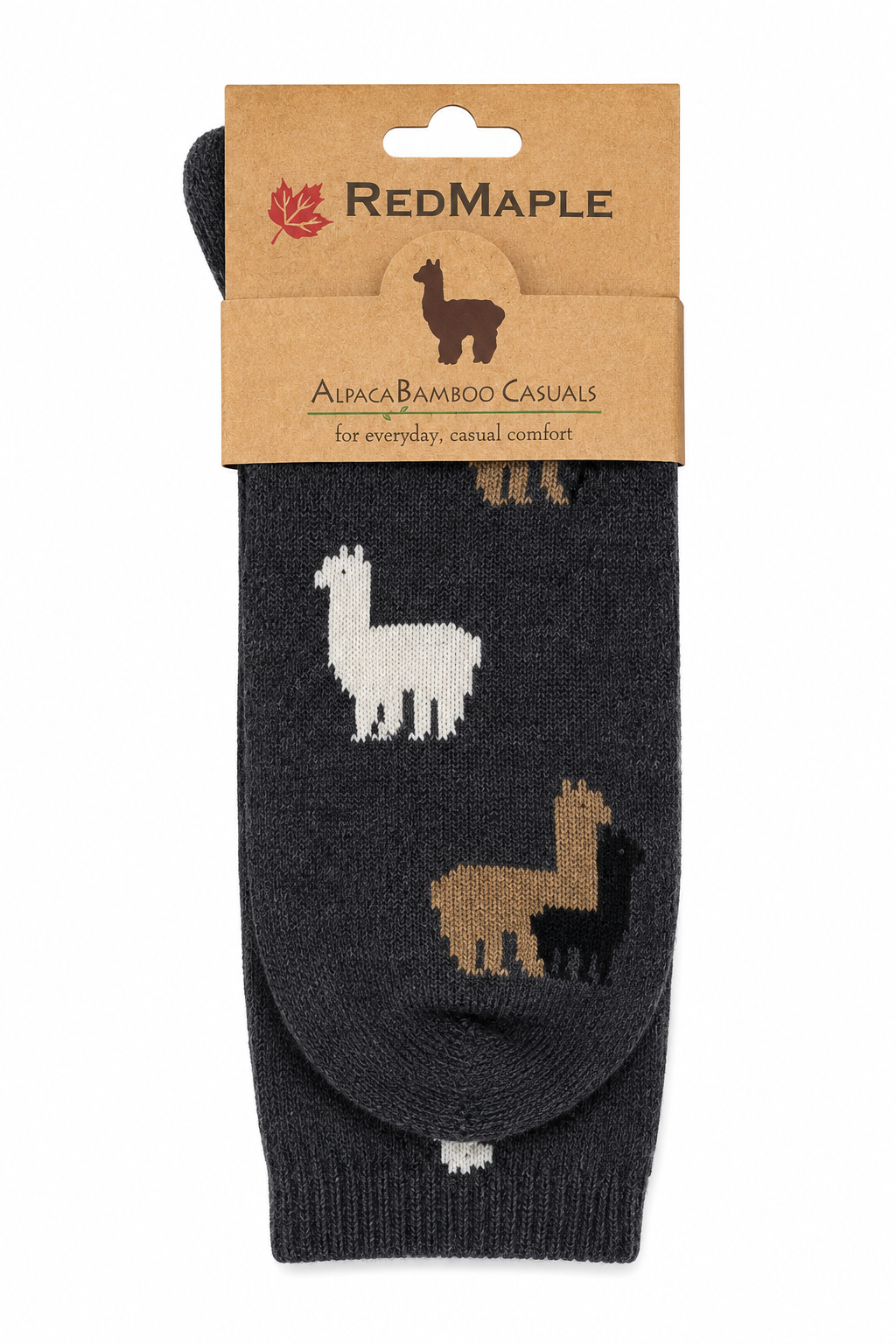 Red Maple Natural Alpaca Pattern - Alpaca Bamboo Crew Sock