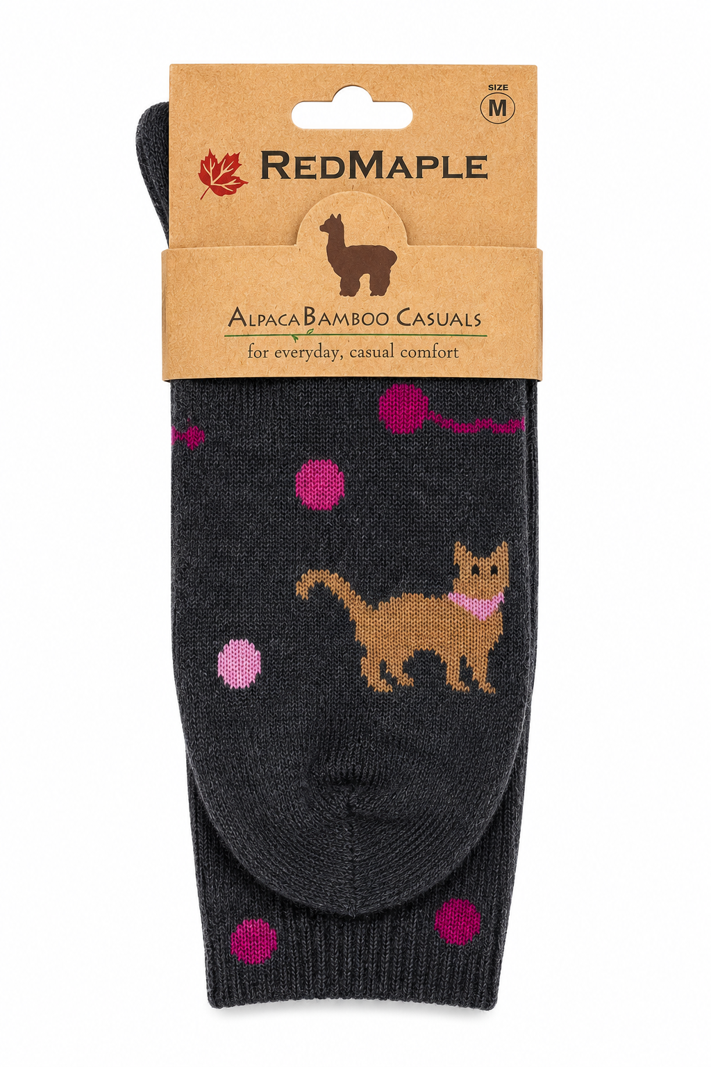 Red Maple Cat Pattern - Alpaca Bamboo Crew Sock