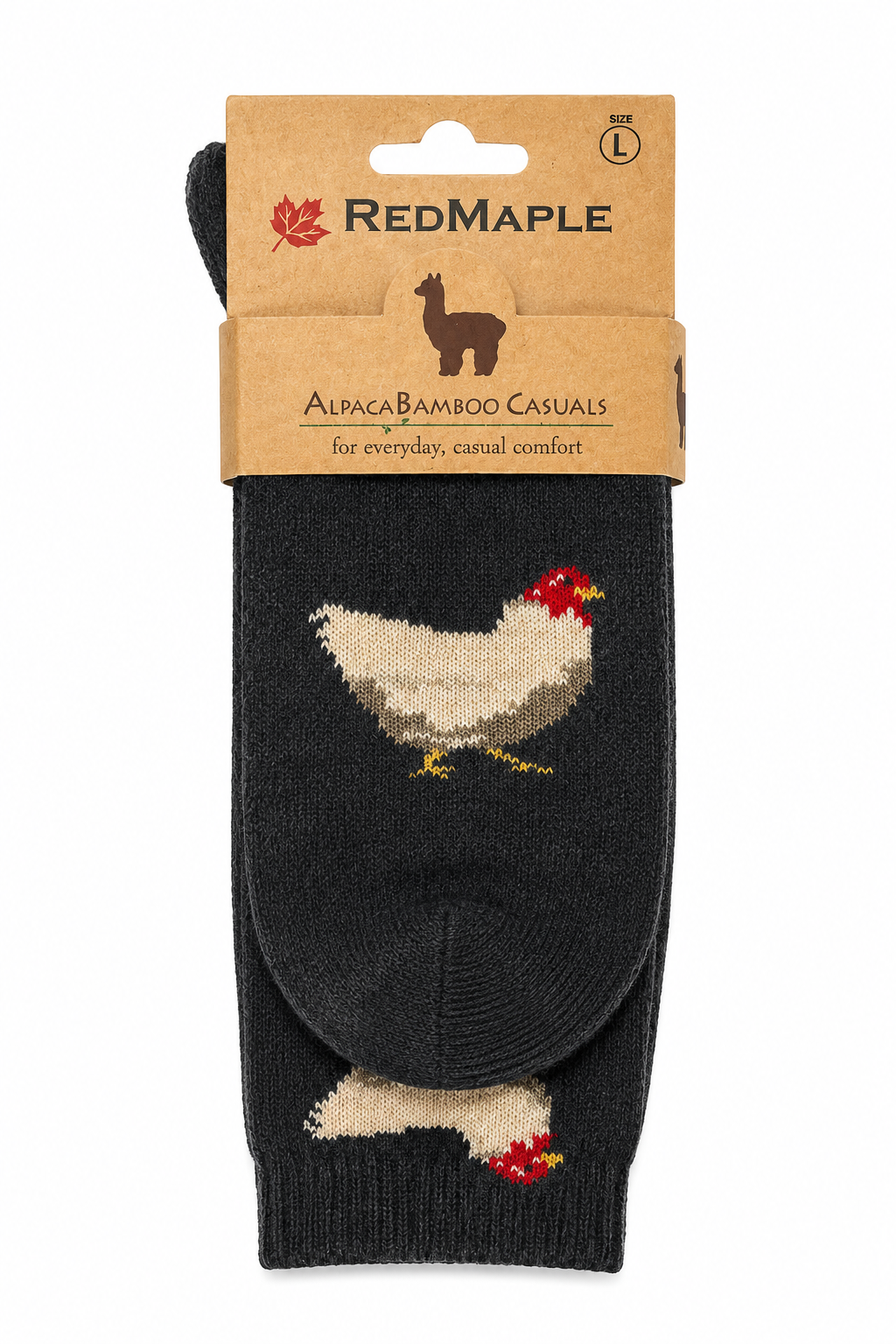 Red Maple Chicken Pattern - Alpaca Bamboo Crew Sock