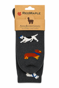 Red Maple Dog Pattern - Alpaca Bamboo Crew Sock