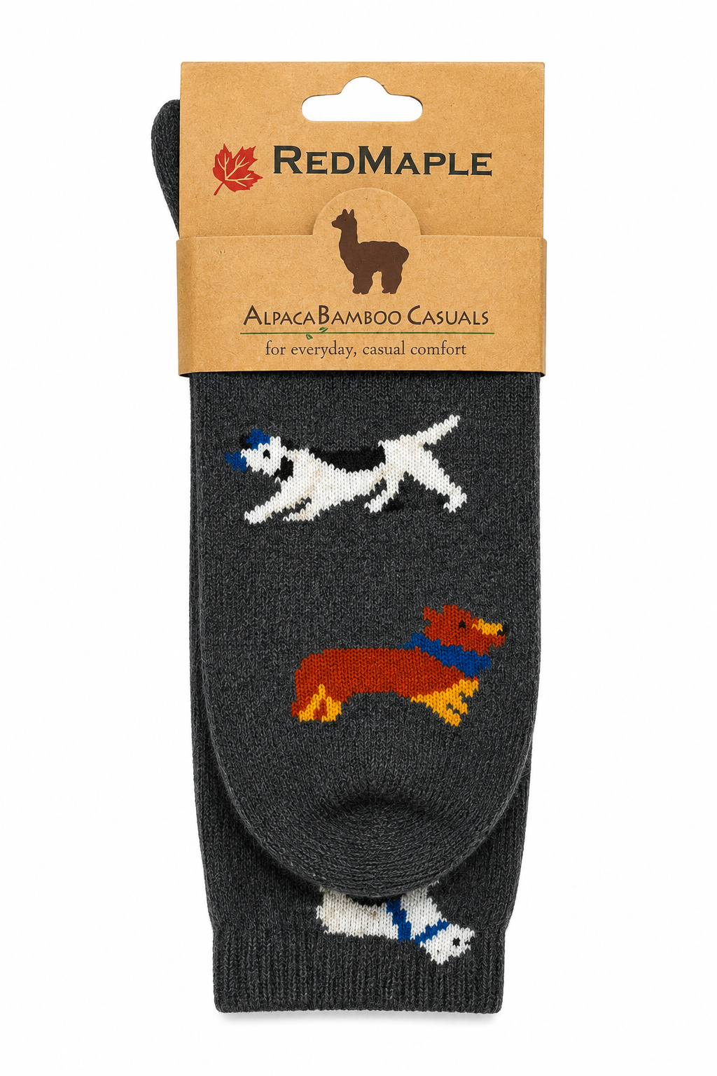 Red Maple Dog Pattern - Alpaca Bamboo Crew Sock