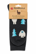 Red Maple Yeti Pattern - Alpaca Bamboo Crew Sock